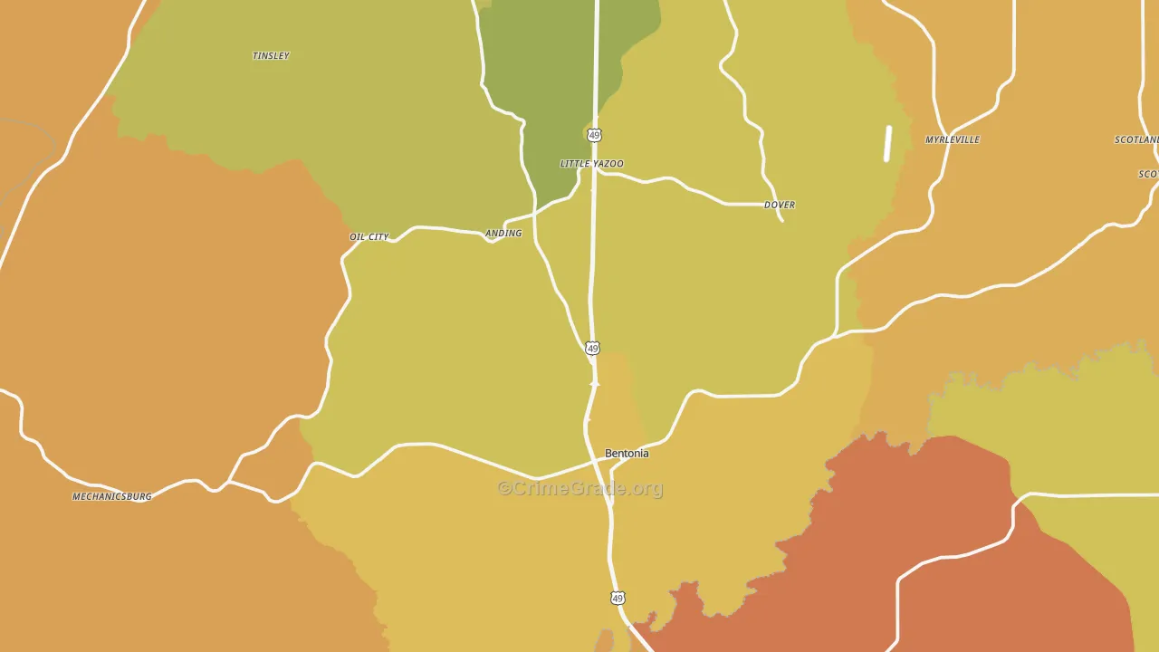 Bentonia, MS Map of Drug-Related Crime Rates