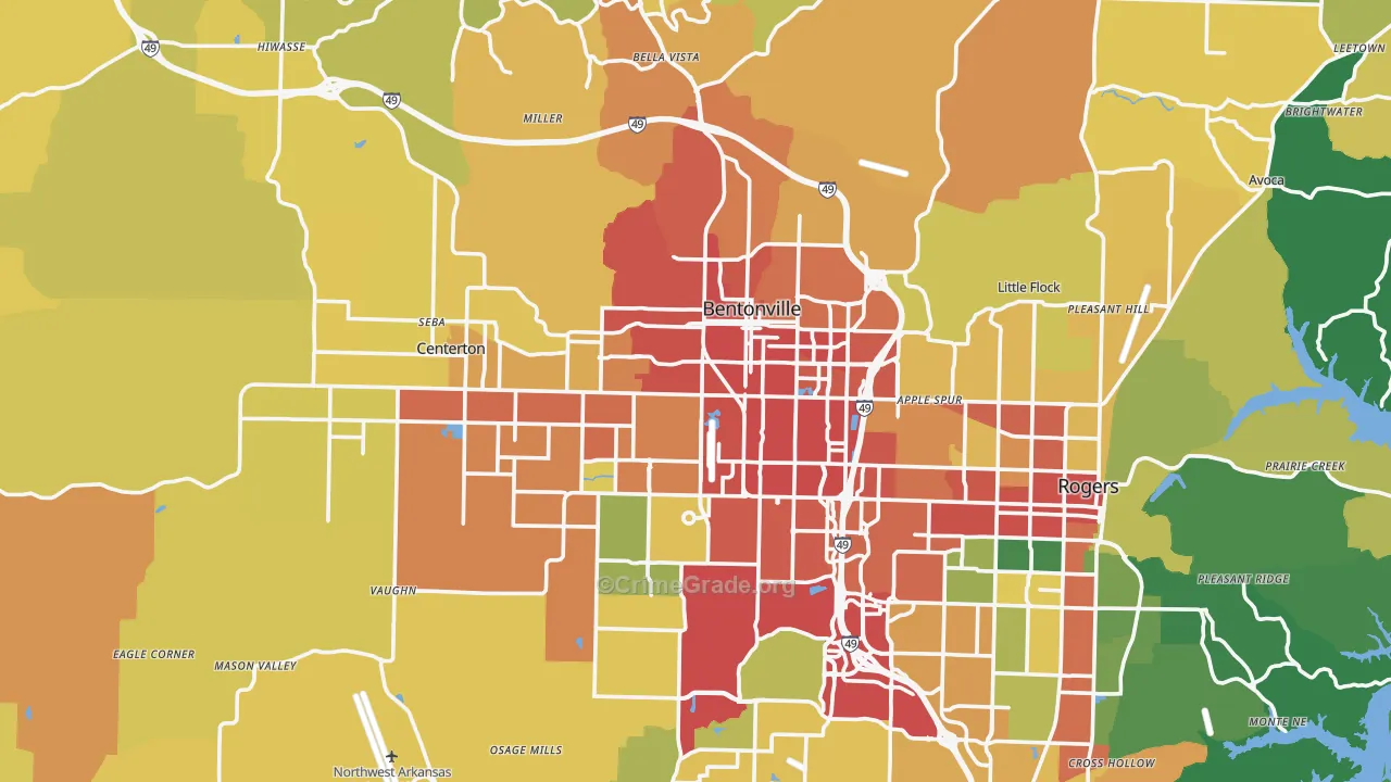 Bentonville, AR Map of Drug-Related Crime Rates