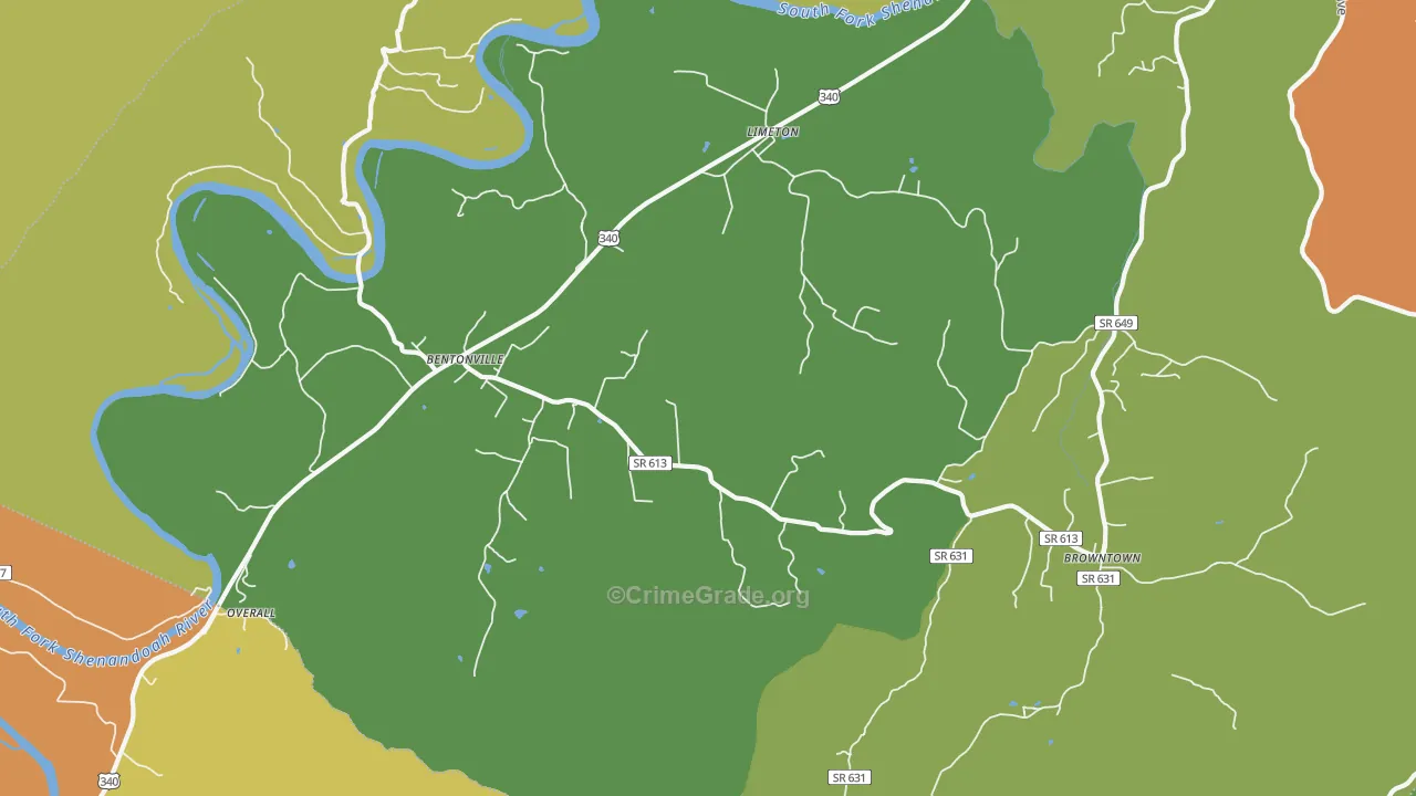 Bentonville, VA Map of Drug-Related Crime Rates