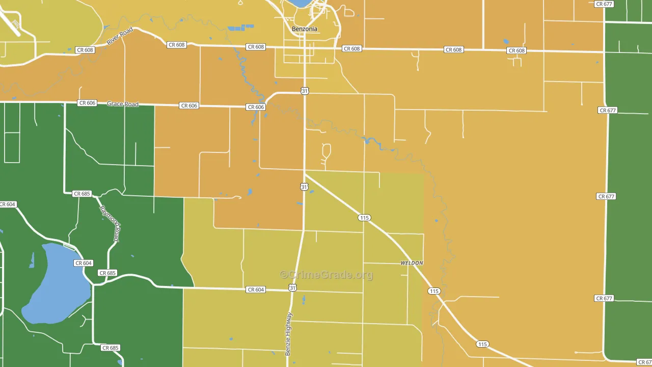 Benzonia, MI Map of Drug-Related Crime Rates