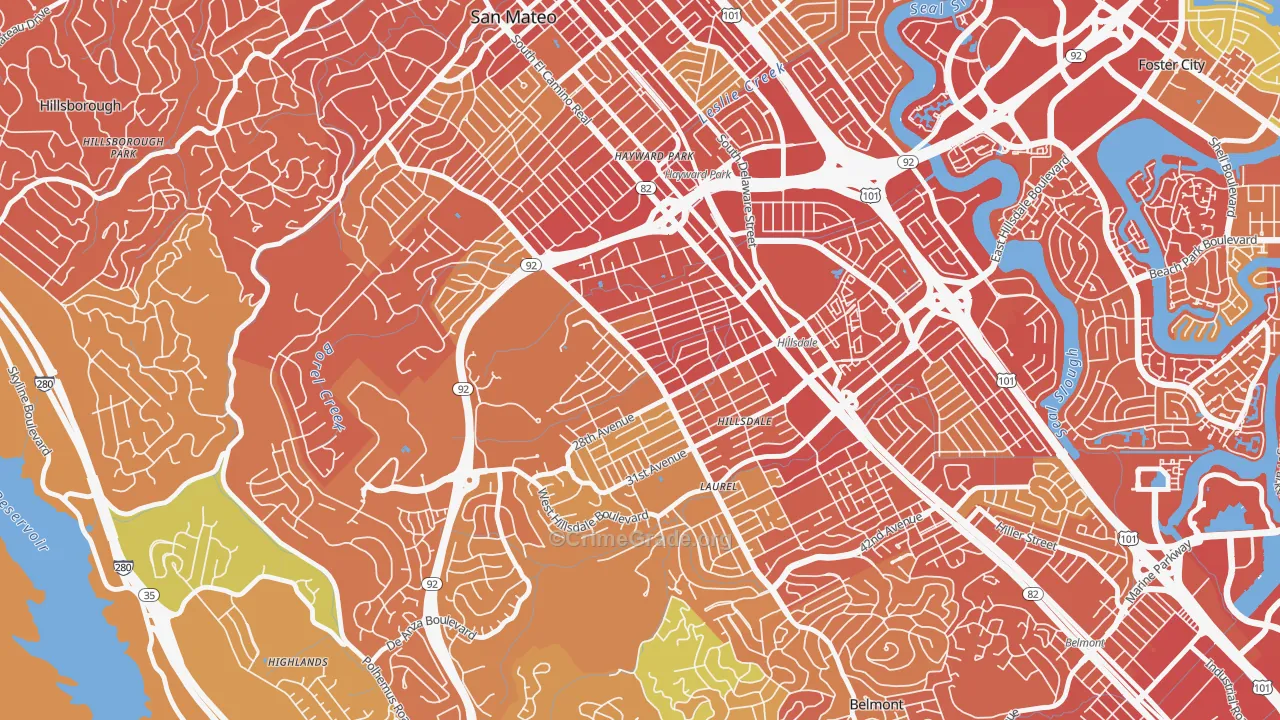 Beresford, San Mateo, CA Map of Drug-Related Crime Rates