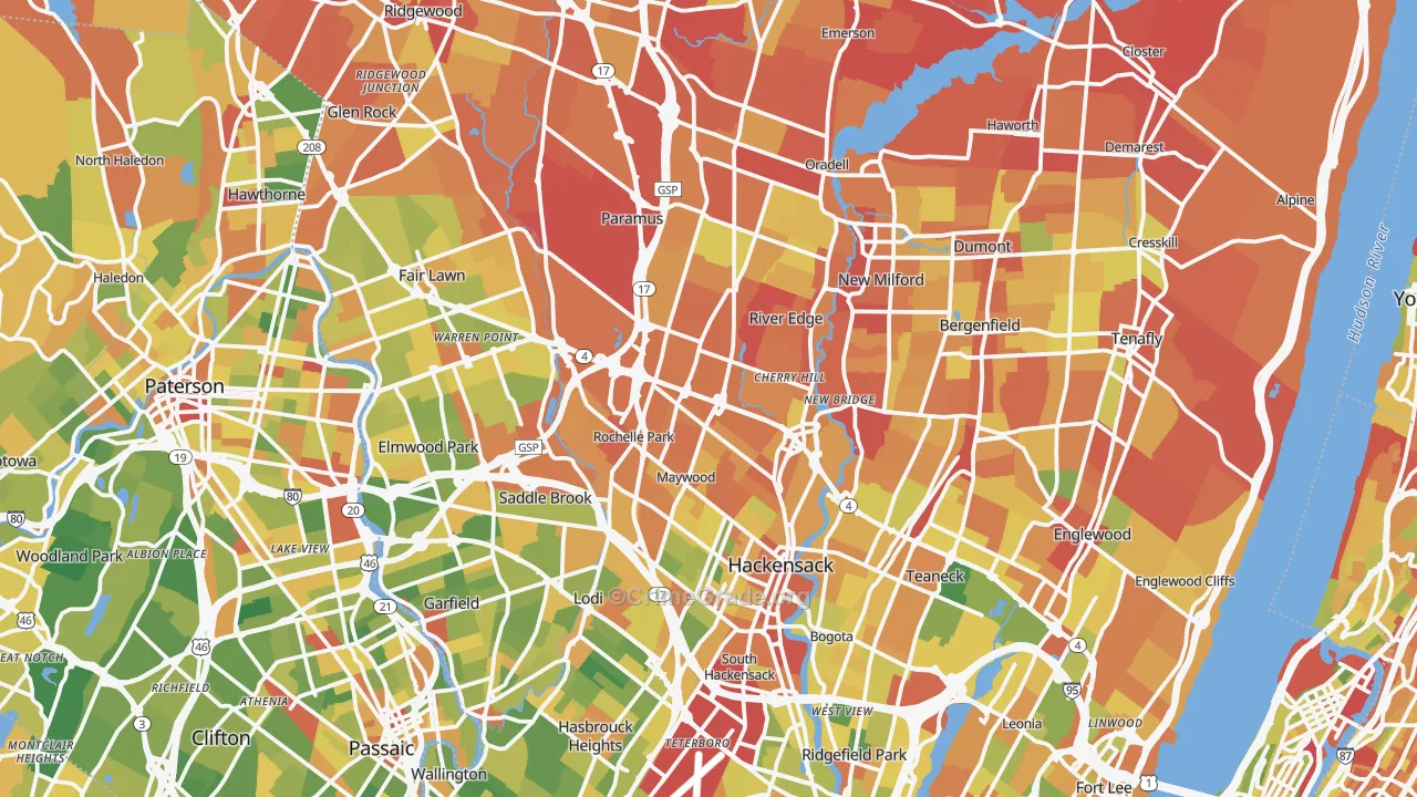 Bergen County, NJ Map of Drug-Related Crime Rates