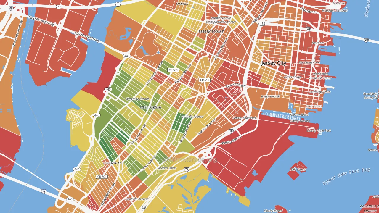 Bergen-Lafayette, Jersey City, NJ Map of Drug-Related Crime Rates