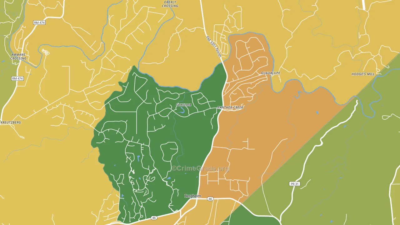 Bergheim, TX Map of Drug-Related Crime Rates
