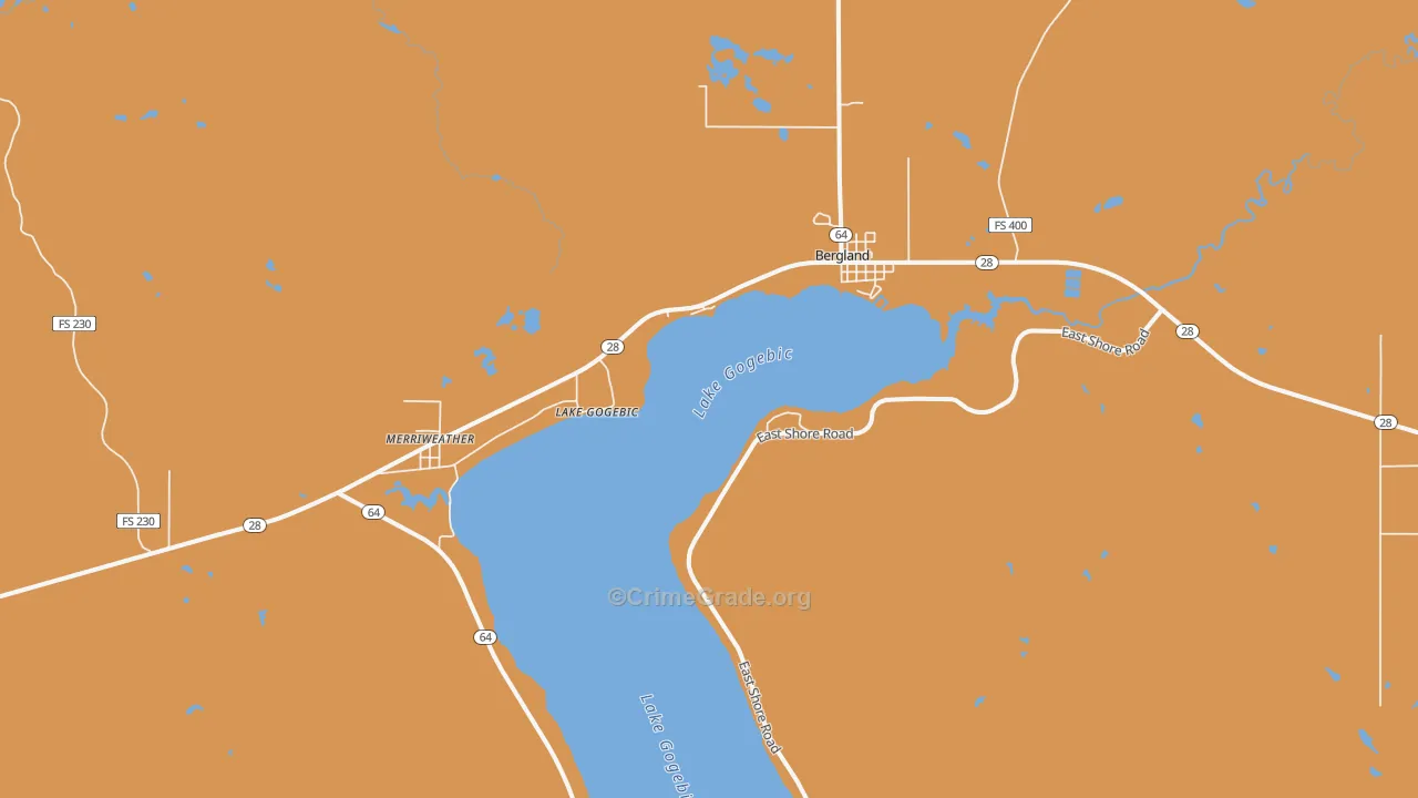 Bergland, MI Map of Drug-Related Crime Rates