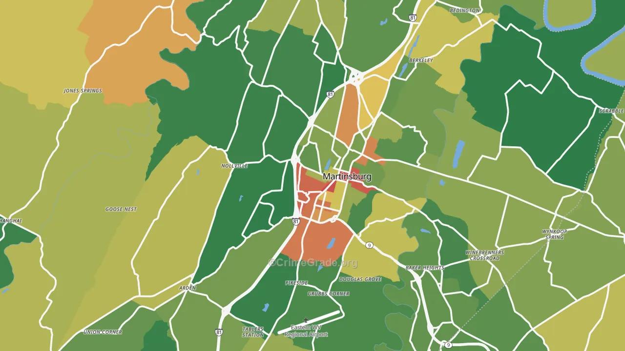 Berkeley County, WV Map of Drug-Related Crime Rates
