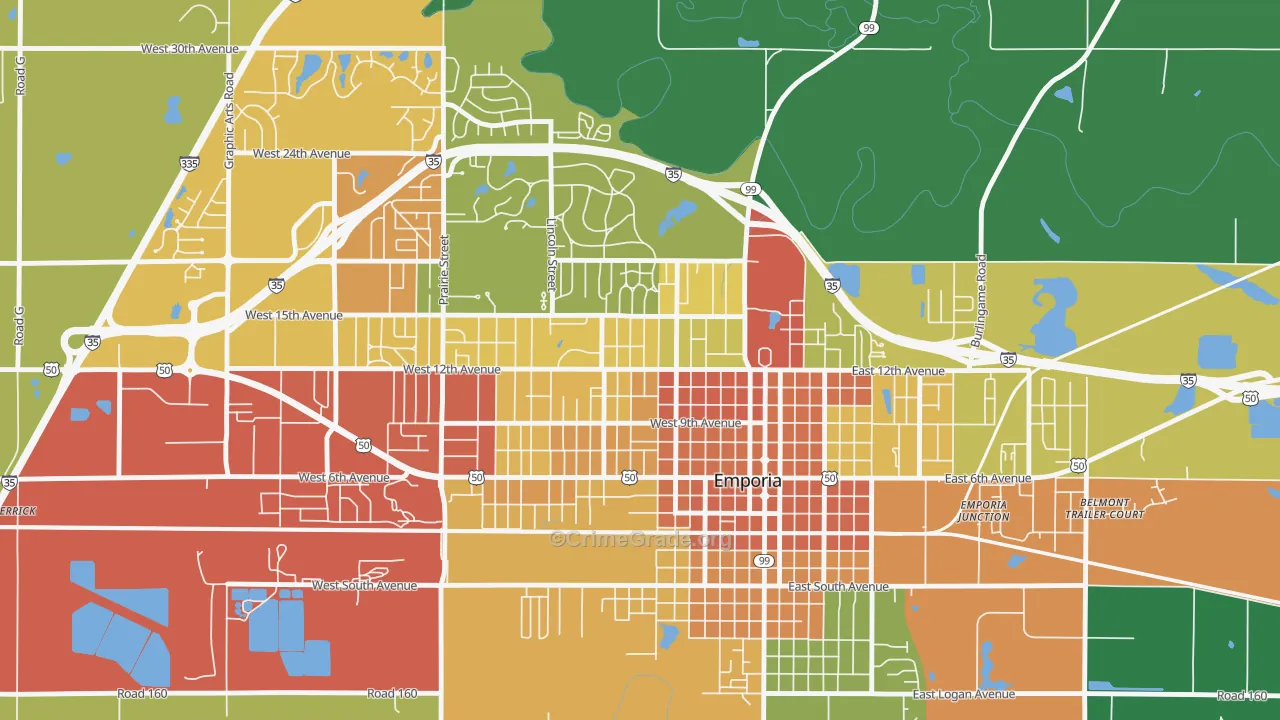 Berkeley Hills, Emporia, KS Map of Drug-Related Crime Rates