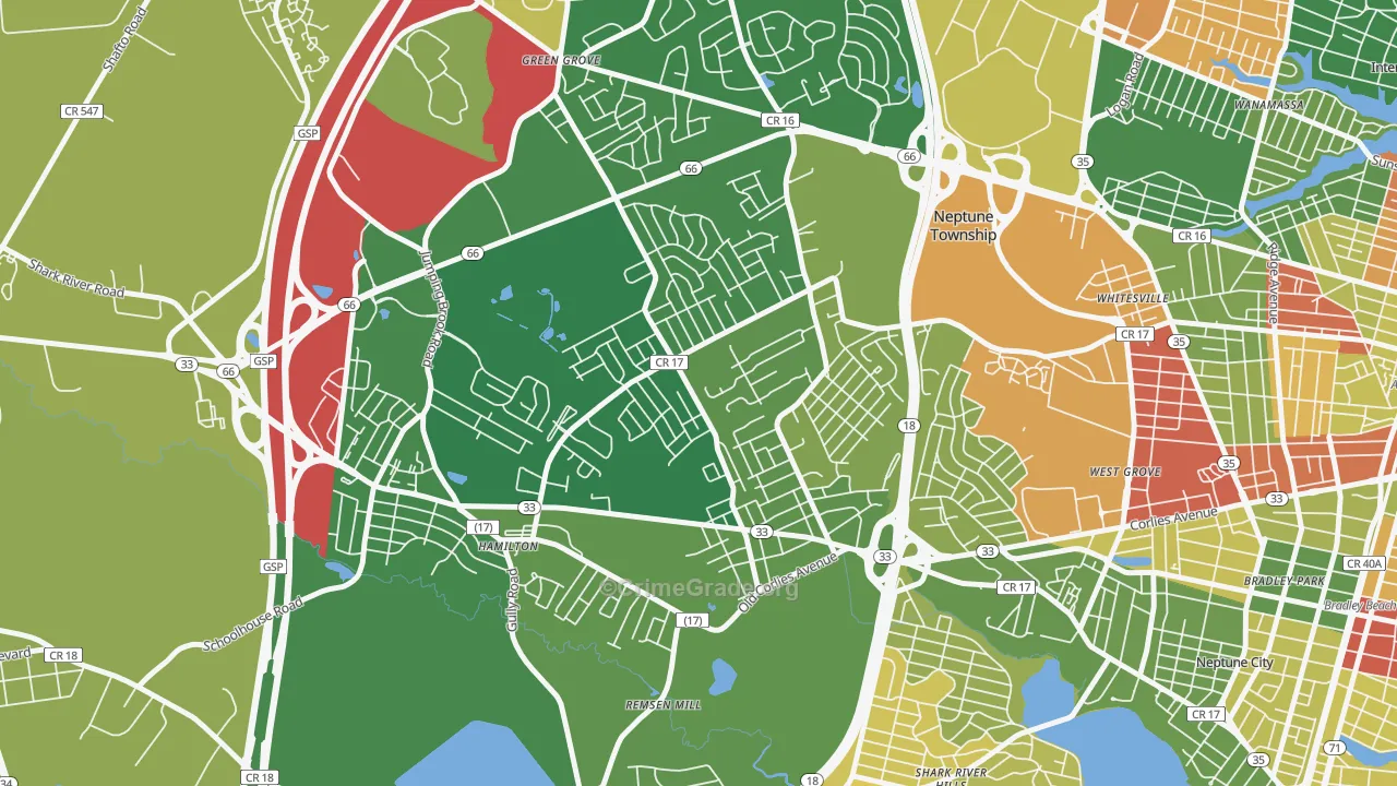 Berkley Estates, Neptune, NJ Map of Drug-Related Crime Rates