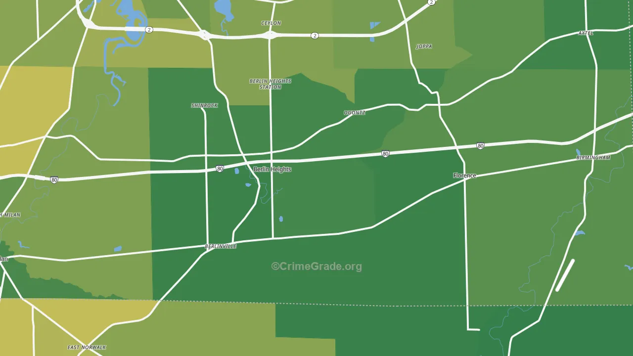Berlin Heights, OH Map of Drug-Related Crime Rates