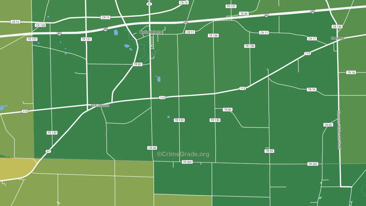 Berlinville, OH Map of Drug-Related Crime Rates