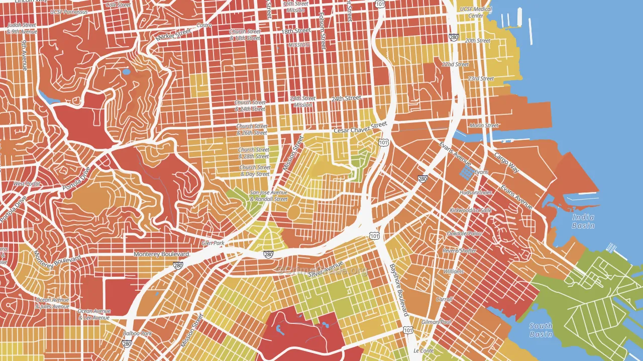 Bernal Heights, San Francisco, CA Map of Drug-Related Crime Rates