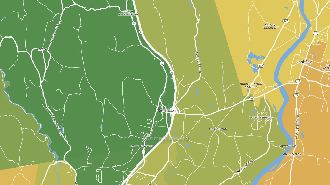 Bernardston, MA Map of Drug-Related Crime Rates