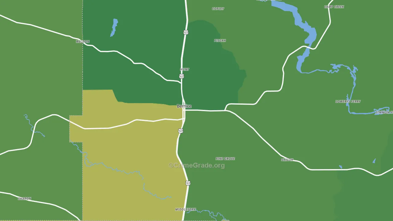 Bernice, LA Map of Drug-Related Crime Rates