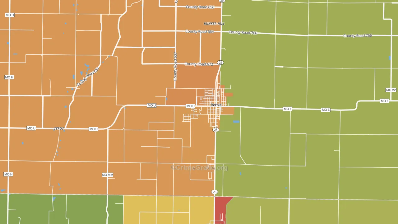 Bernie, MO Map of Drug-Related Crime Rates