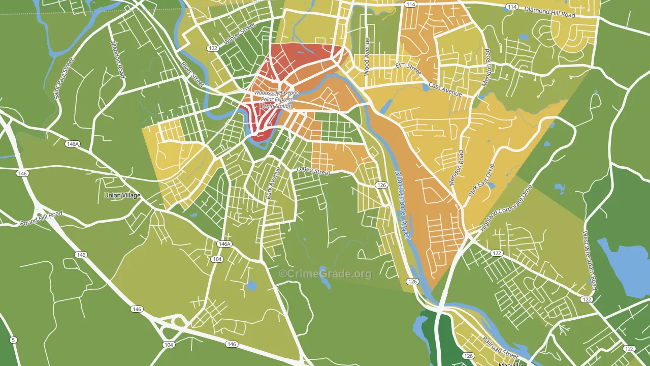 Bernon Heights, Woonsocket, RI Map of Drug-Related Crime Rates