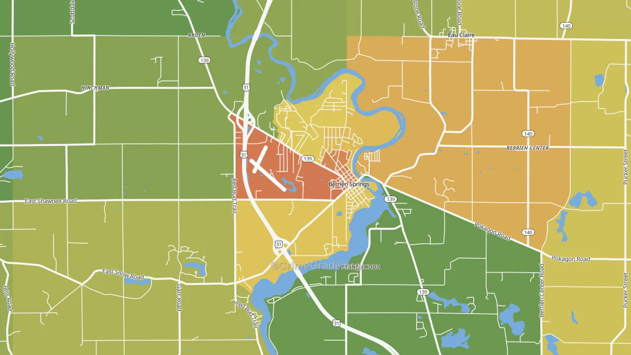 Berrien Springs, MI Map of Drug-Related Crime Rates