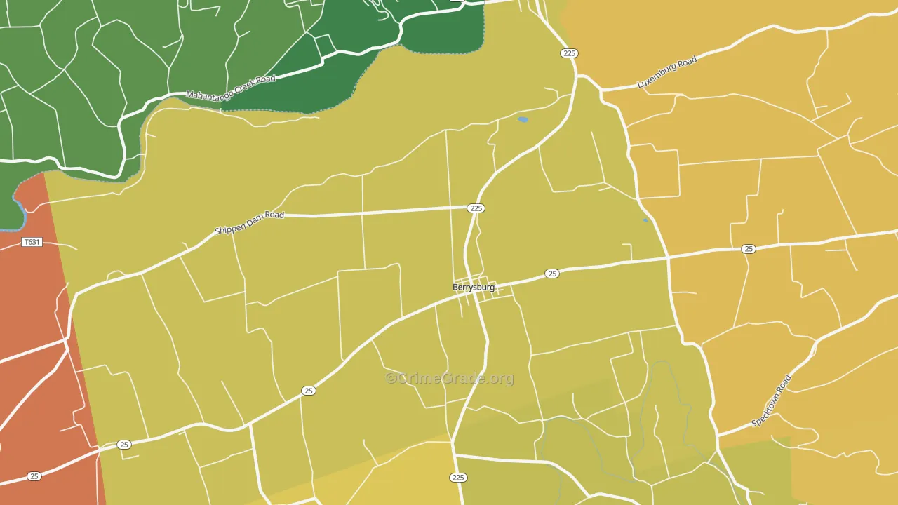 Berrysburg, PA Map of Drug-Related Crime Rates