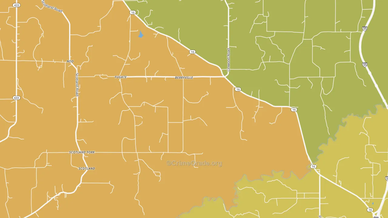 Berryville, MS Map of Drug-Related Crime Rates