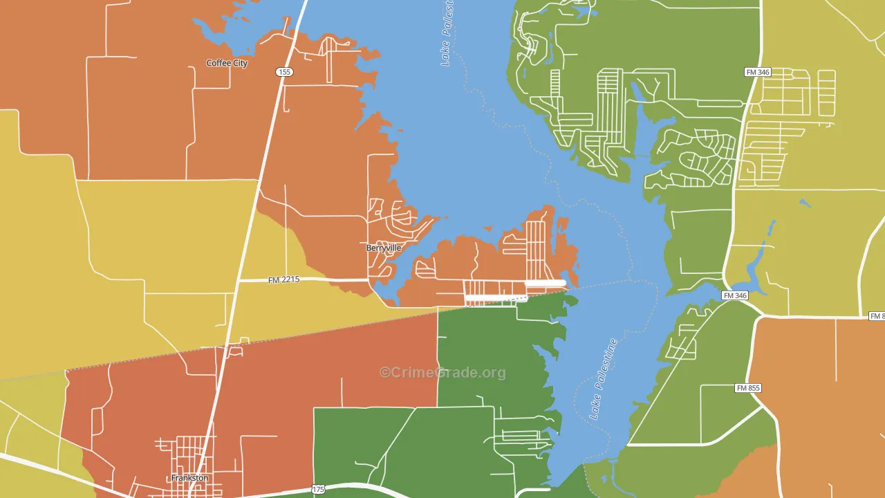 Berryville, TX Map of Drug-Related Crime Rates