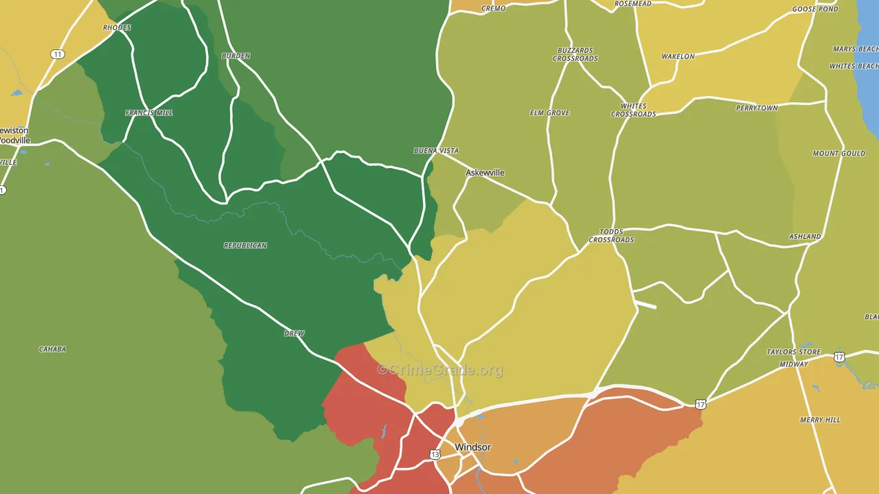Bertie County, NC Map of Drug-Related Crime Rates