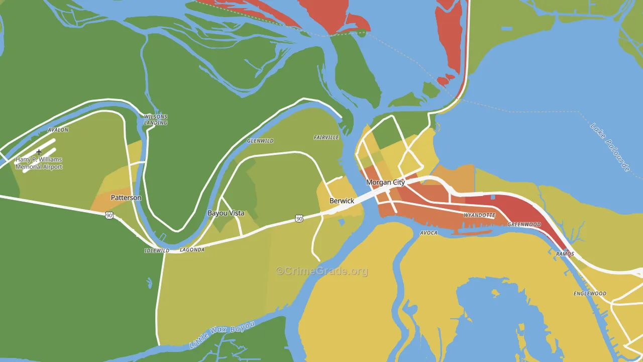 Berwick, LA Map of Drug-Related Crime Rates