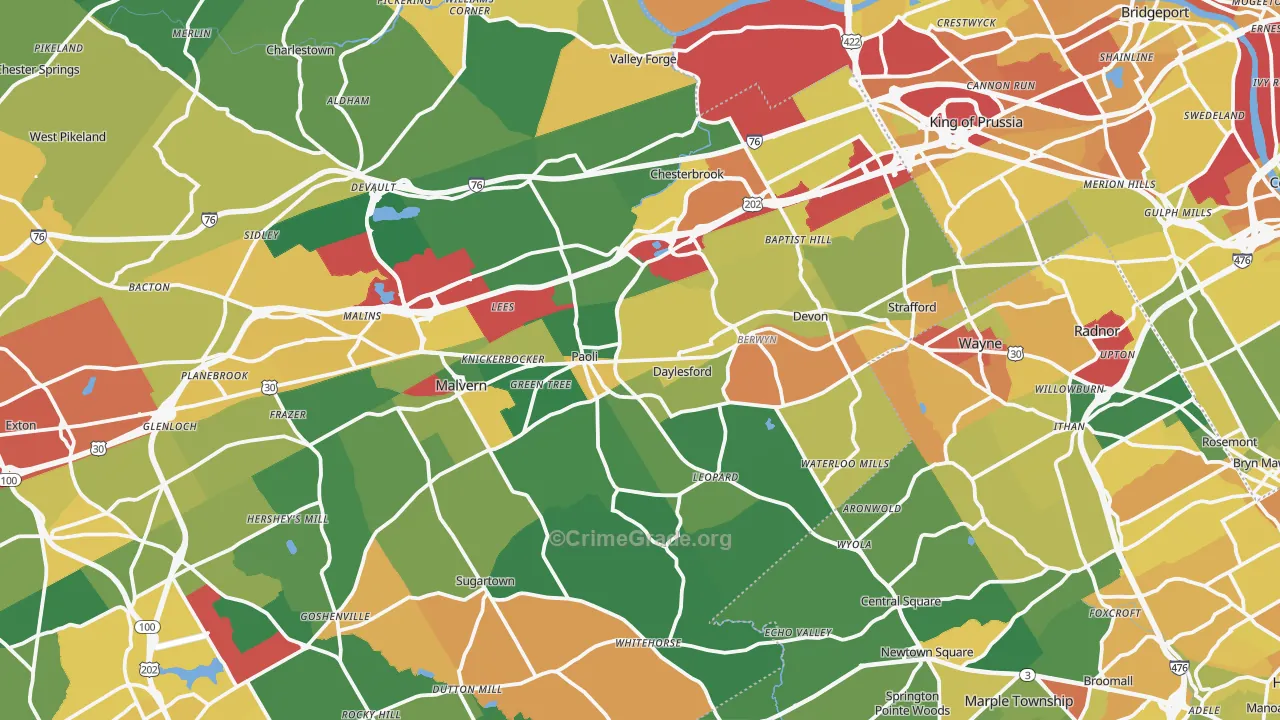 Berwyn, PA Map of Drug-Related Crime Rates