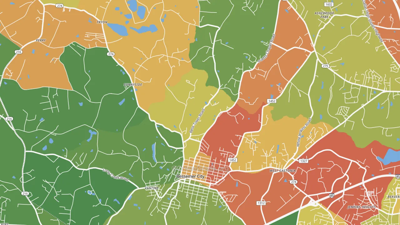 Bessemer City, NC Map of Drug-Related Crime Rates
