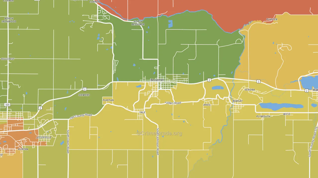 Bessemer, MI Map of Drug-Related Crime Rates