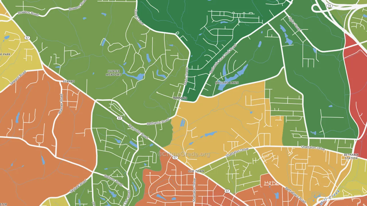 Bethania, NC Map of Drug-Related Crime Rates