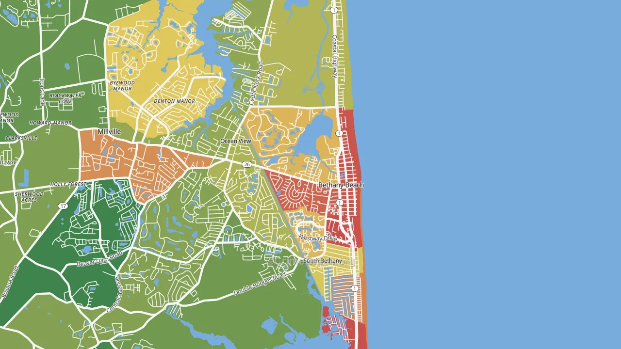 Bethany Beach, DE Map of Drug-Related Crime Rates