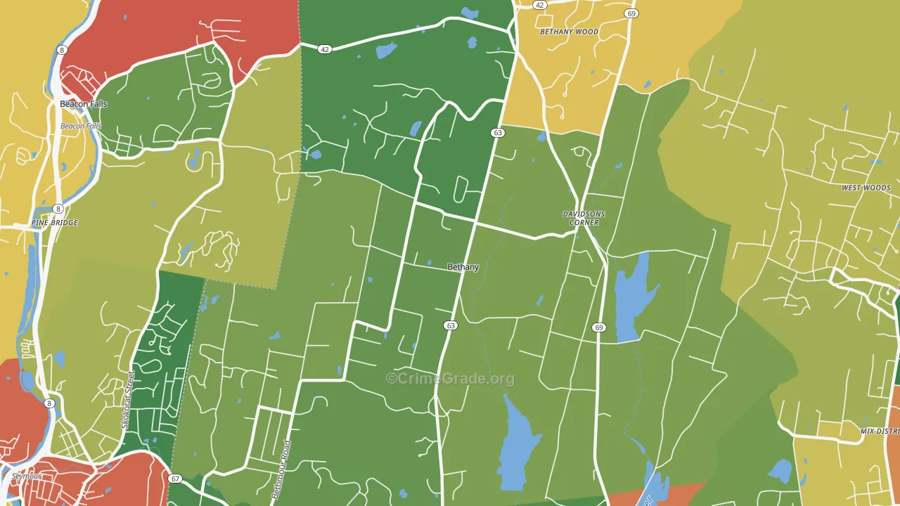 Bethany, CT Map of Drug-Related Crime Rates
