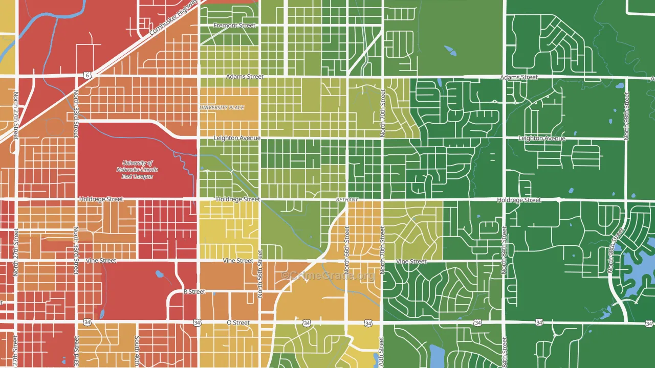 Bethany, Lincoln, NE Map of Drug-Related Crime Rates