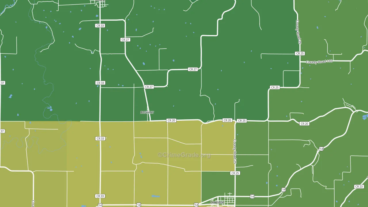 Bethany, MN Map of Drug-Related Crime Rates