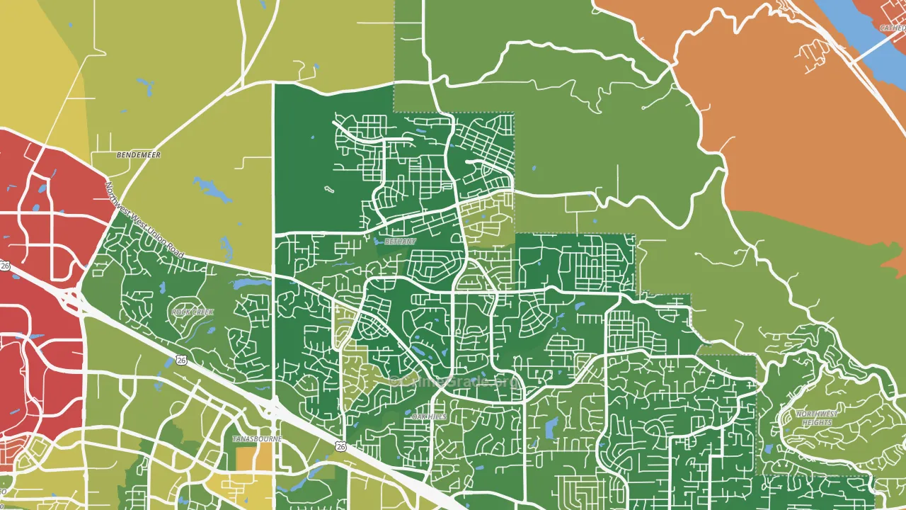 Bethany, OR Map of Drug-Related Crime Rates