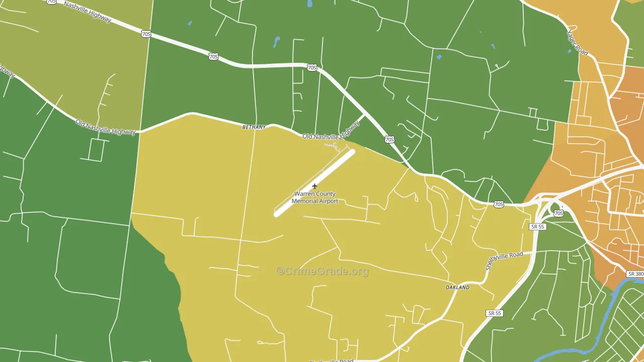 Bethany, TN Map of Drug-Related Crime Rates