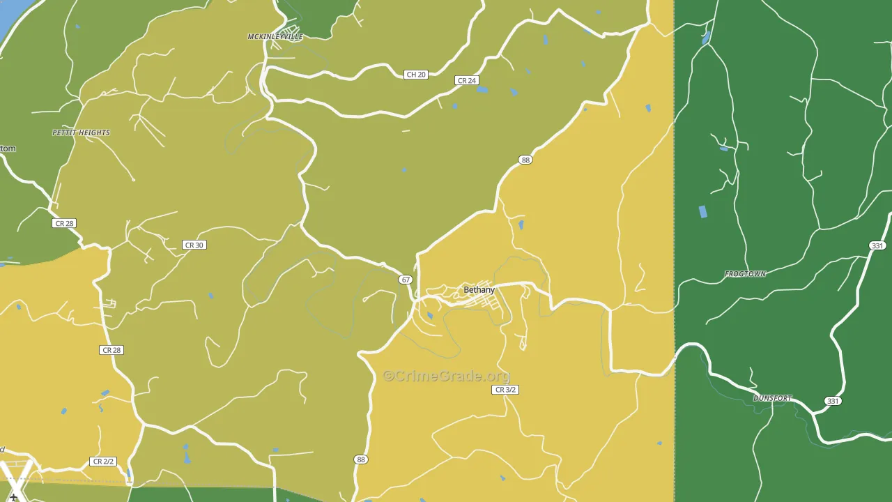Bethany, WV Map of Drug-Related Crime Rates