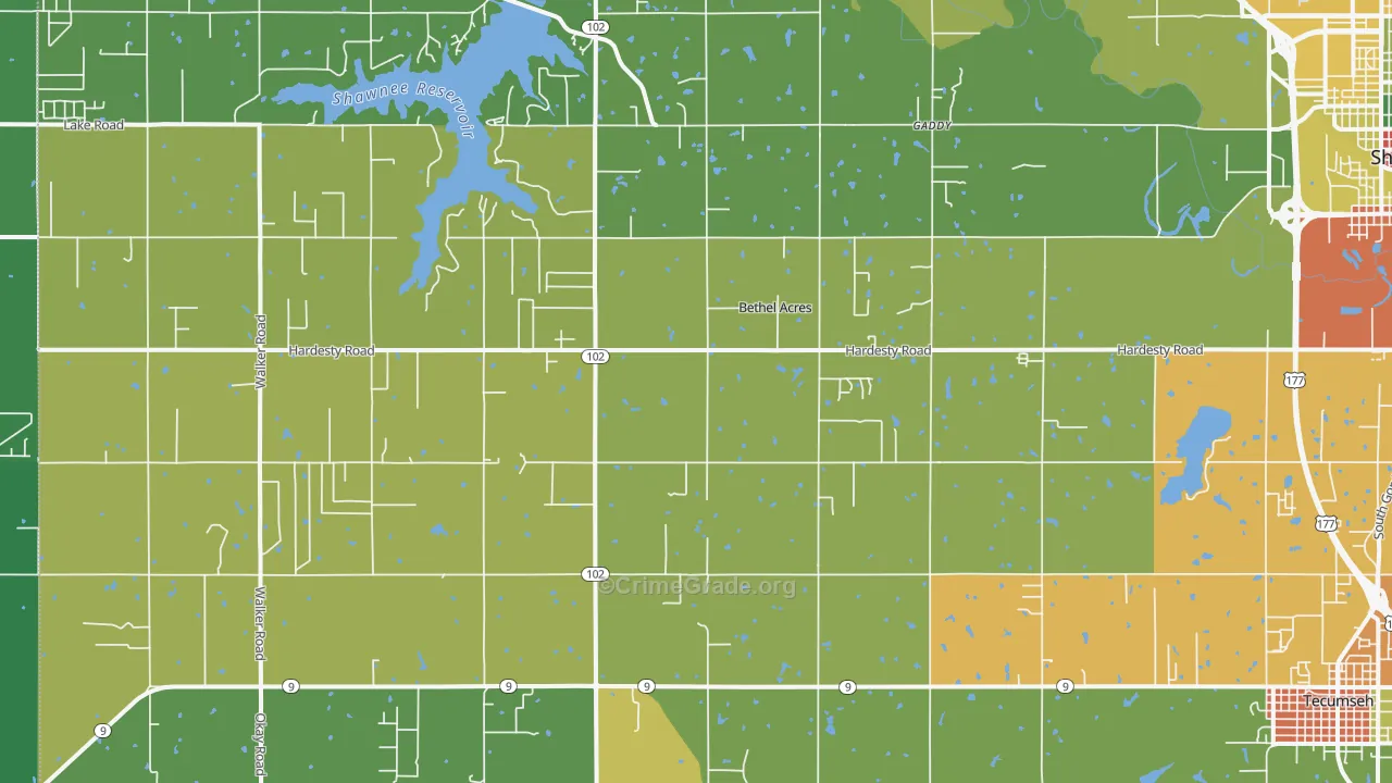 Bethel Acres, OK Map of Drug-Related Crime Rates