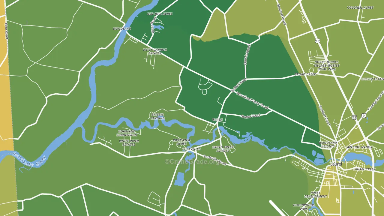 Bethel, DE Map of Drug-Related Crime Rates