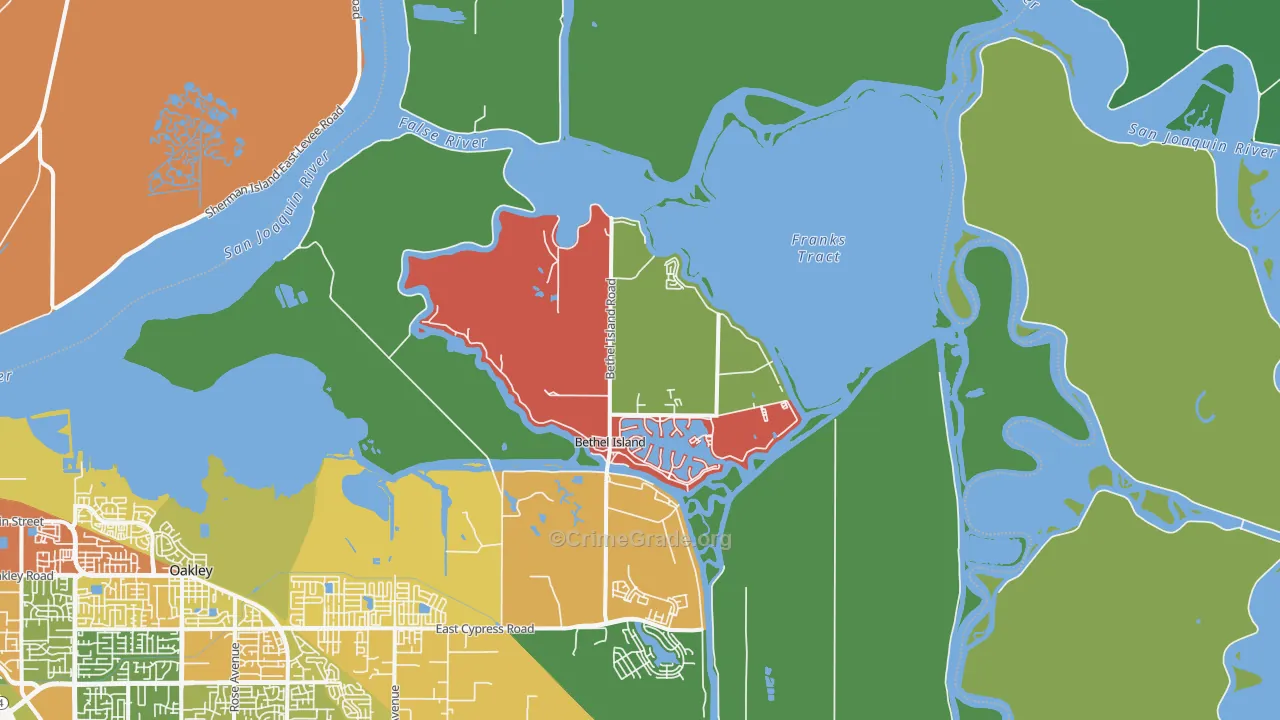 Bethel Island, CA Map of Drug-Related Crime Rates