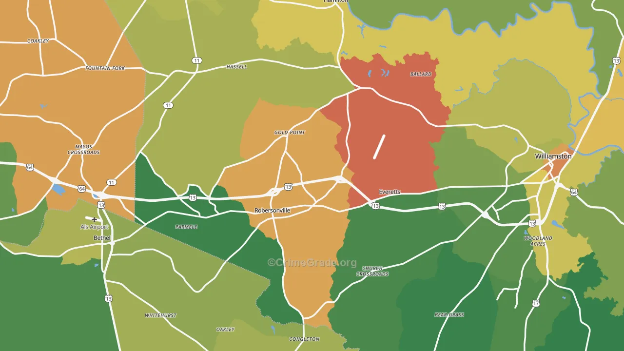 Bethel, NC Map of Drug-Related Crime Rates
