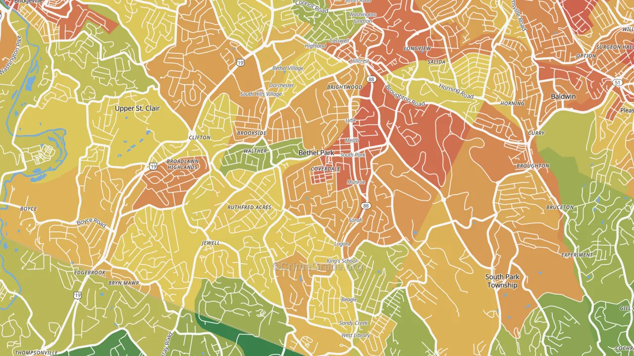 Bethel Park, PA Map of Drug-Related Crime Rates