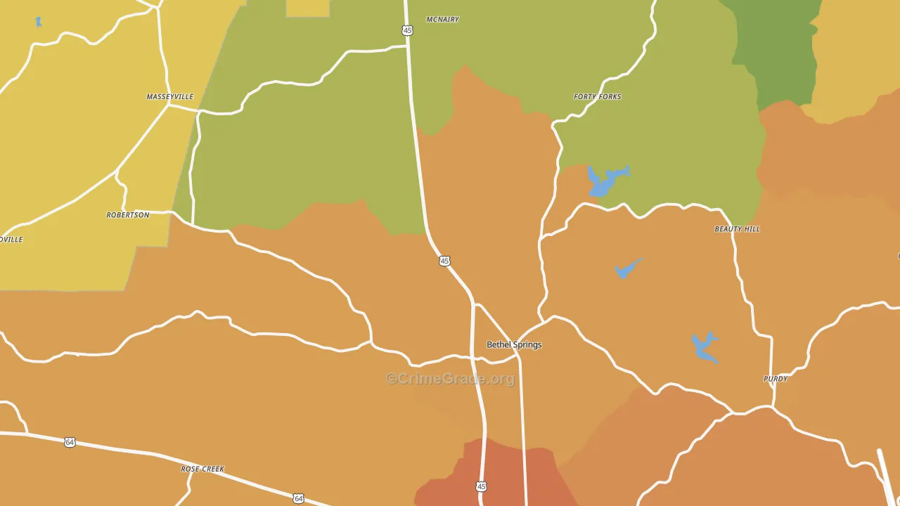 Bethel Springs, TN Map of Drug-Related Crime Rates