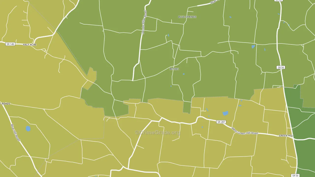 Bethel, TN Map of Drug-Related Crime Rates