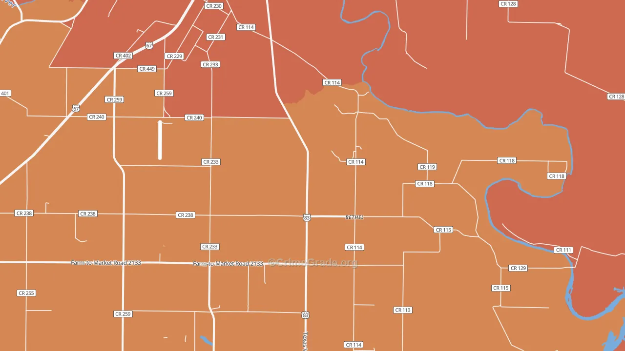 Bethel, TX Map of Drug-Related Crime Rates