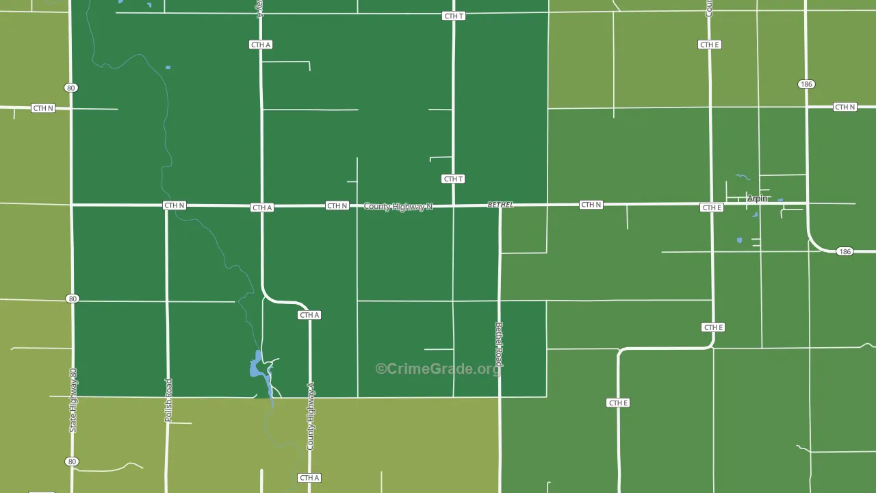 Bethel, WI Map of Drug-Related Crime Rates