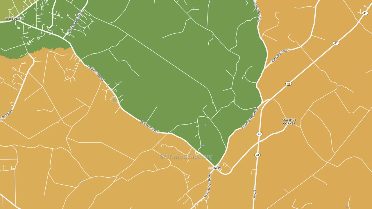 Bethera, SC Map of Drug-Related Crime Rates