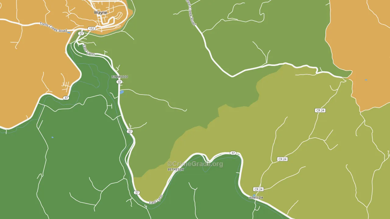 Bethesda, WV Map of Drug-Related Crime Rates
