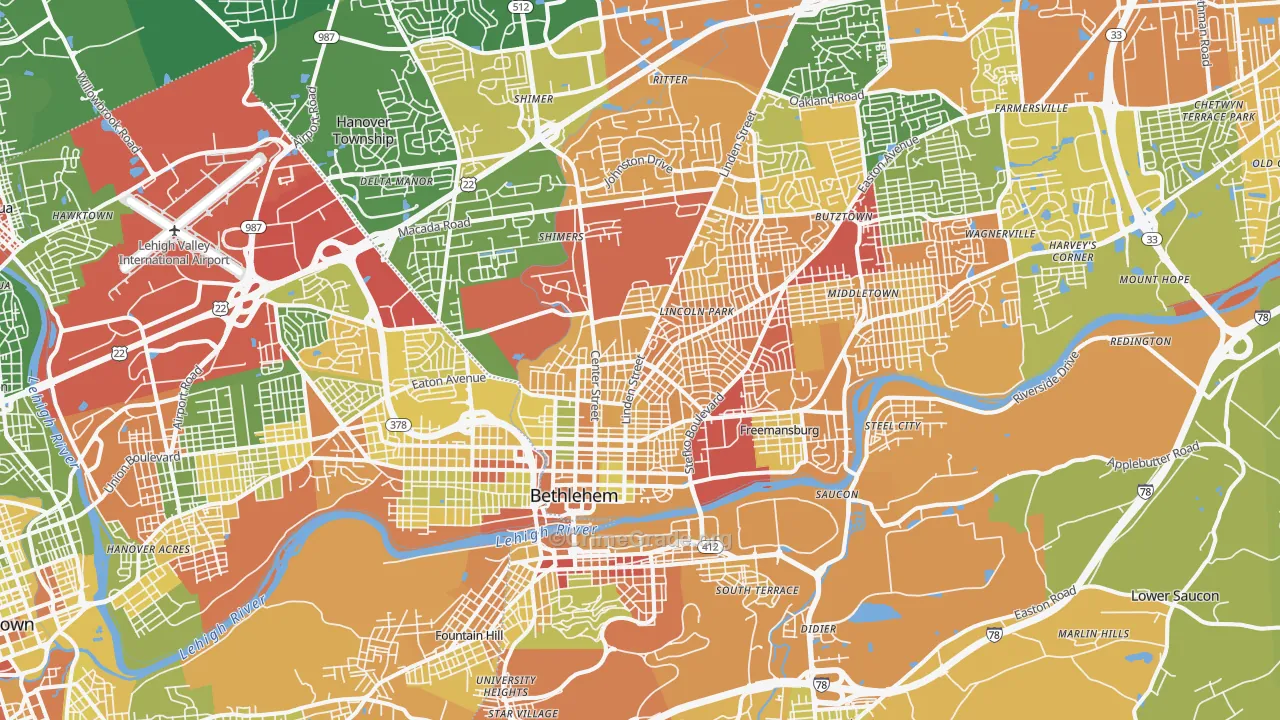 Bethlehem, PA Map of Drug-Related Crime Rates