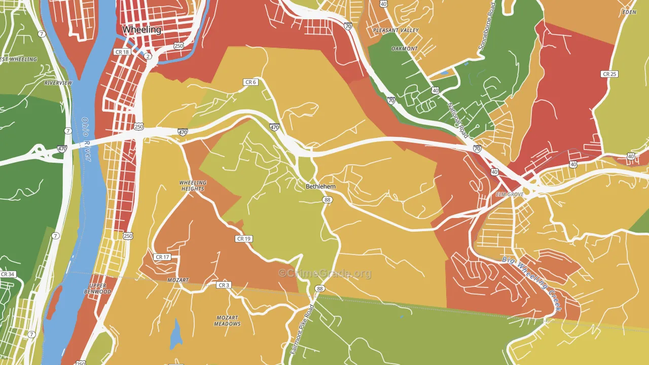 Bethlehem, WV Map of Drug-Related Crime Rates