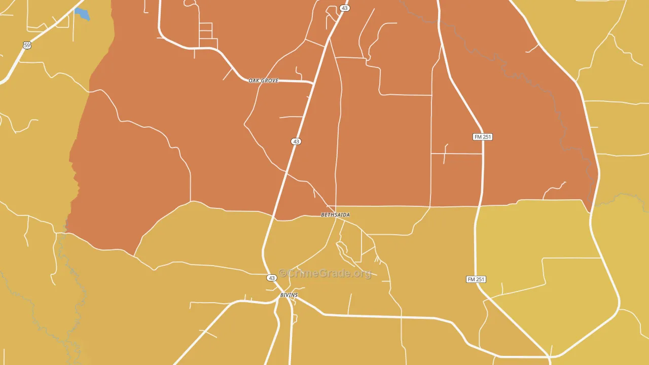 Bethsaida, TX Map of Drug-Related Crime Rates
